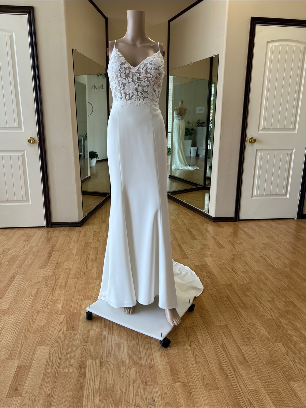 Wedding White Lace Bodice Spaghetti Strap Dress Sz 10